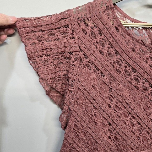 Torrid Babydoll Shirt Top Plus Size 4X Pink Lace Sharkbite Regency Poet Romantic - Picture 6 of 10